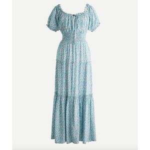 NWT J Crew AO886 Puff-sleeve Midi Smocked Sun Dress In Floral Print Cottagecore